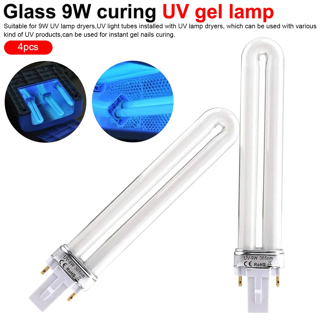 4Pcs Glass 9W Curing UV Gel Lamp Gel Nail Art Dryer Tube Replacement Uv Lamp For Nails Nail Art Tools
4Pcs Glass 9W Curing UV Gel Lamp Gel Nail Art Dryer Tube Replacement Uv Lamp For Nails Nail Art Tools