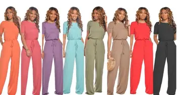 Jumpsuit trousers fashion wide-leg pants new multi-color women's casual short-sleeved wide-leg jumpsuit Calças de pernas largas
Jumpsuit trousers fashion wide-leg pants new multi-color women's casual short-sleeved wide-leg jumpsuit Calças de pernas largas