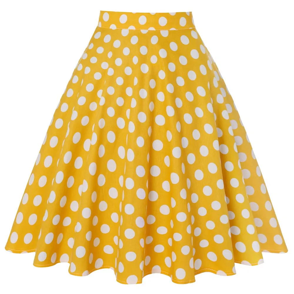 

Yellow Women Polka Dot Skirts High Waist Sexy Pinup 50S 60S Vintage Rockabilly Skirt Skater Midi Skirt faldas mujer Plus Size
