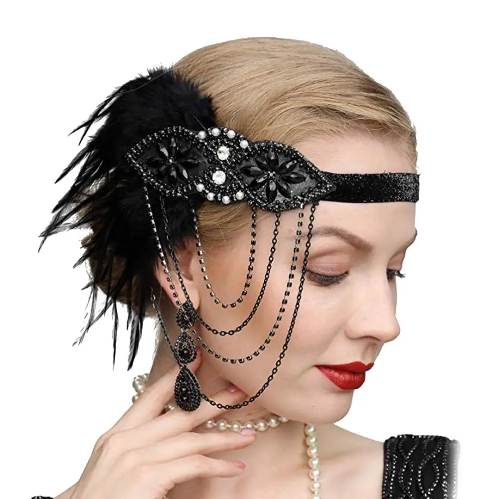 Фото Women Fashion 4 Chains Tassel Feather Headband Bridal Headpiece Wedding Hair Accessory Belt Headdress Ornaments J | Аксессуары для