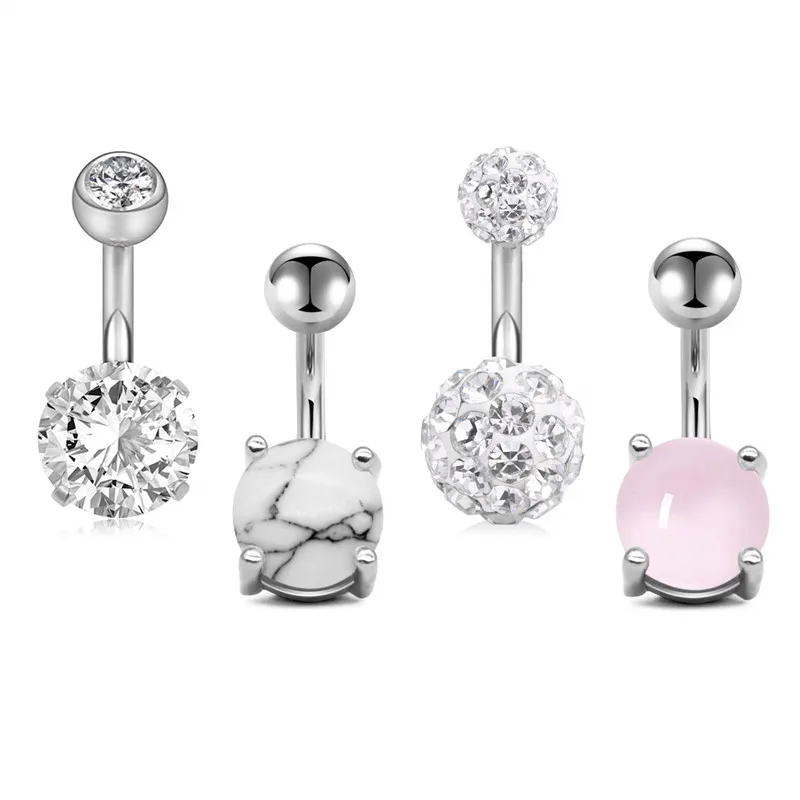 

4Pcs Belly Button Rings Stainless Steel 14G Faux Crystal CZ Navel Rings Barbells Studs Women Girls Body Piercing 6mm 8mm 10mm