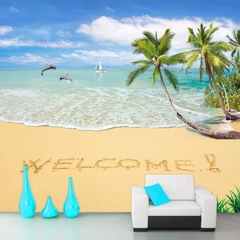 

Custom 3D Wall Painting Sandy Beach Coconut Tree Dolphin Seascape Photo Wallpaper Mural Living Room Sofa TV Backdrop Home Decor