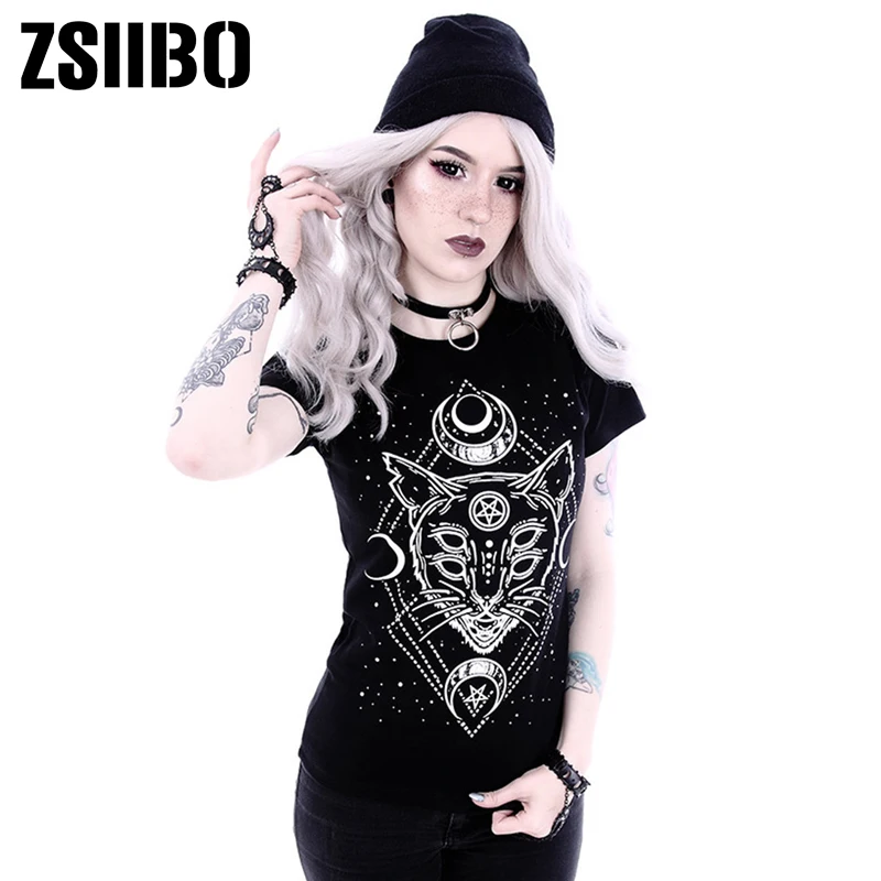 Gothic T Shirt Woman 2019 Star Punk Cat Print Tops Galaxy Short Sleeve Cat Print Black Loose Punk Casual Femme Clothing
Gothic T Shirt Woman 2019 Star Punk Cat Print Tops Galaxy Short Sleeve Cat Print Black Loose Punk Casual Femme Clothing