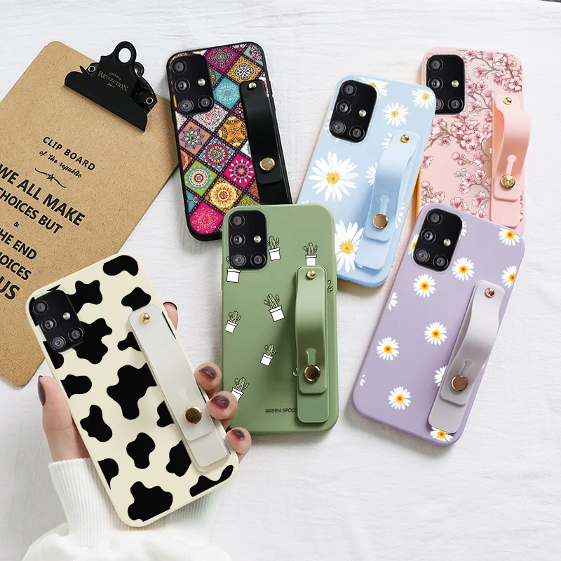 Чехол на запястье для Samsung Galaxy A51 4G Fundas цветы мягкий силиконовый чехол телефона