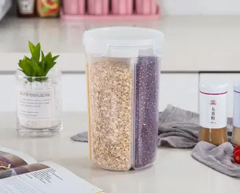 1PC Plastic Storage Tank Cereal Dispenser Pasta Sugar Jar with Lid Large-capacity Design 4 Grid Transparent Storage Box OK 1178
1PC Plastic Storage Tank Cereal Dispenser Pasta Sugar Jar with Lid Large-capacity Design 4 Grid Transparent Storage Box OK 1178