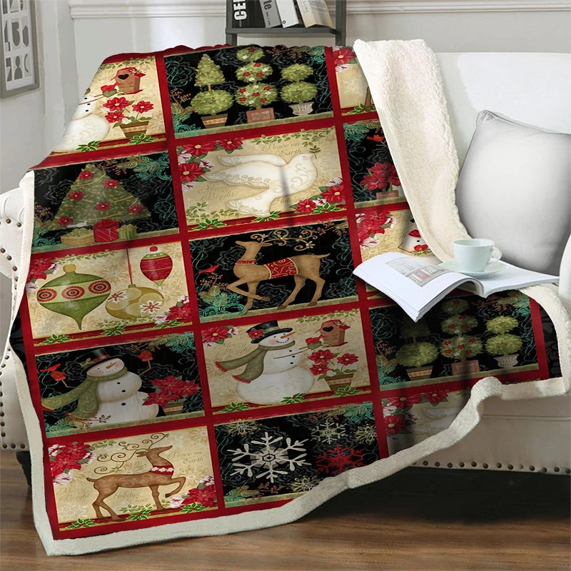 

New Merry Christmas Home Decoration 3D Sherpa Blanket Thick Throw Warm Soft Flannel Office Nap Blanket Sofa Bedding Quilts Cover