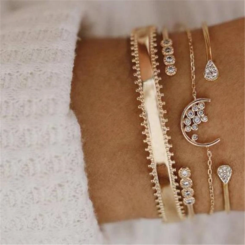 4 Pcs/set Gold Color Moon Star Geometry Crystal Opal Bracelets for Women Boho Cuff Bracelet Bangle Set Party Jewelry Wholesale
4 Pcs/set Gold Color Moon Star Geometry Crystal Opal Bracelets for Women Boho Cuff Bracelet Bangle Set Party Jewelry Wholesale
