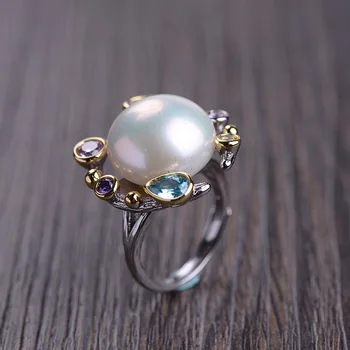 Vintage new 100% Real 925 sterling silver with colored crystal stone big pearl ring adjust Thai silver jewelry for Women
Vintage new 100% Real 925 sterling silver with colored crystal stone big pearl ring adjust Thai silver jewelry for Women