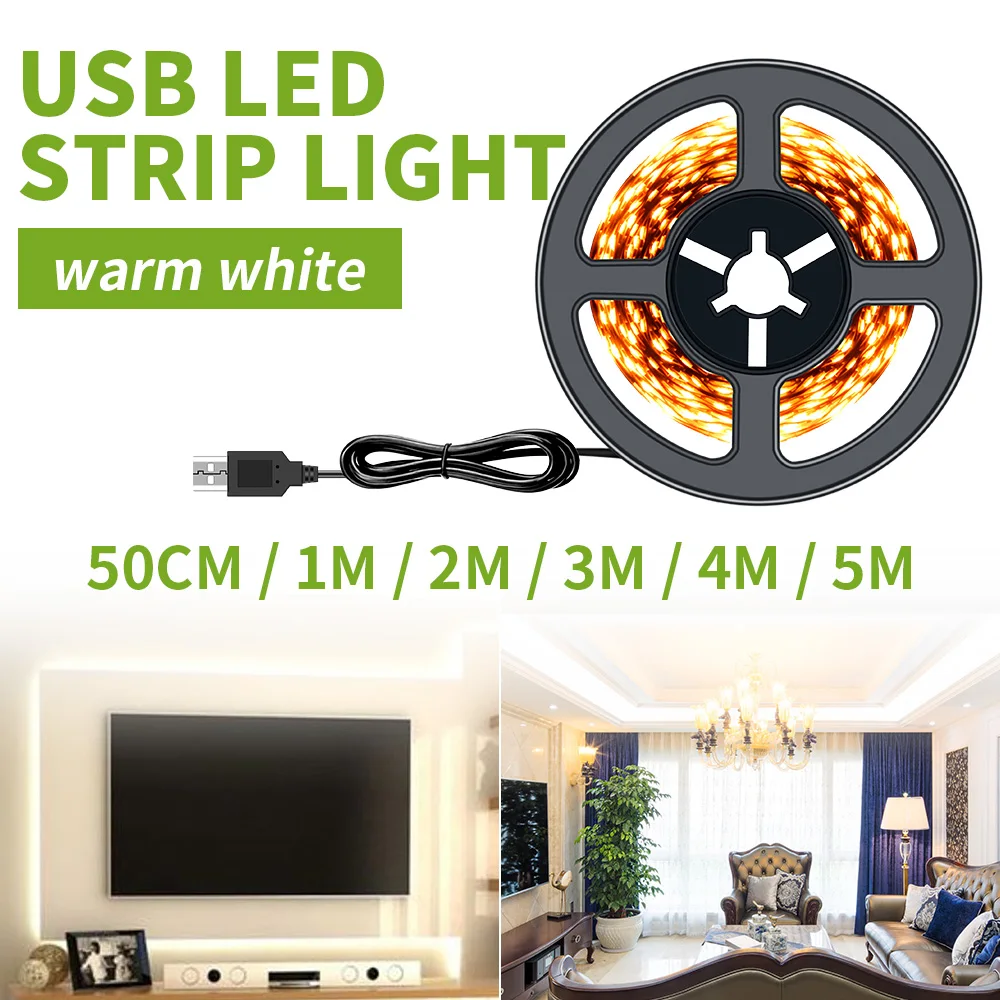 5V USB Cable LED Strip Light Lamp TV Background Lighting 0.5m 1m 2m 3m 4m 5m SMD 2835 Led Light Strip Warm/White Desktop Screen
5V USB Cable LED Strip Light Lamp TV Background Lighting 0.5m 1m 2m 3m 4m 5m SMD 2835 Led Light Strip Warm/White Desktop Screen