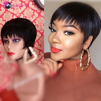 Silkswan Brazilian Hair Short Pixie Cut Wigs With Bangs Remy Hair 13*4 Lace Front wig Natural Color Customized Wigs 150% Density
Silkswan Brazilian Hair Short Pixie Cut Wigs With Bangs Remy Hair 13*4 Lace Front wig Natural Color Customized Wigs 150% Density