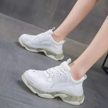 Solid White Patchwork Mesh Faux Leather Lace-UP Sewing Platform Running Shoes Designer Transparent Bottom Non-Slip Casual Shoes
Solid White Patchwork Mesh Faux Leather Lace-UP Sewing Platform Running Shoes Designer Transparent Bottom Non-Slip Casual Shoes