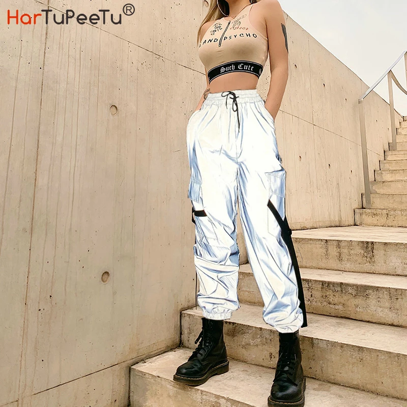 Reflective Light Cargo Pants Women High Waist with Lace-up Trousers for Night Runner Pockets Ribbons Bunch Bottom Plus Size 3XL
Reflective Light Cargo Pants Women High Waist with Lace-up Trousers for Night Runner Pockets Ribbons Bunch Bottom Plus Size 3XL