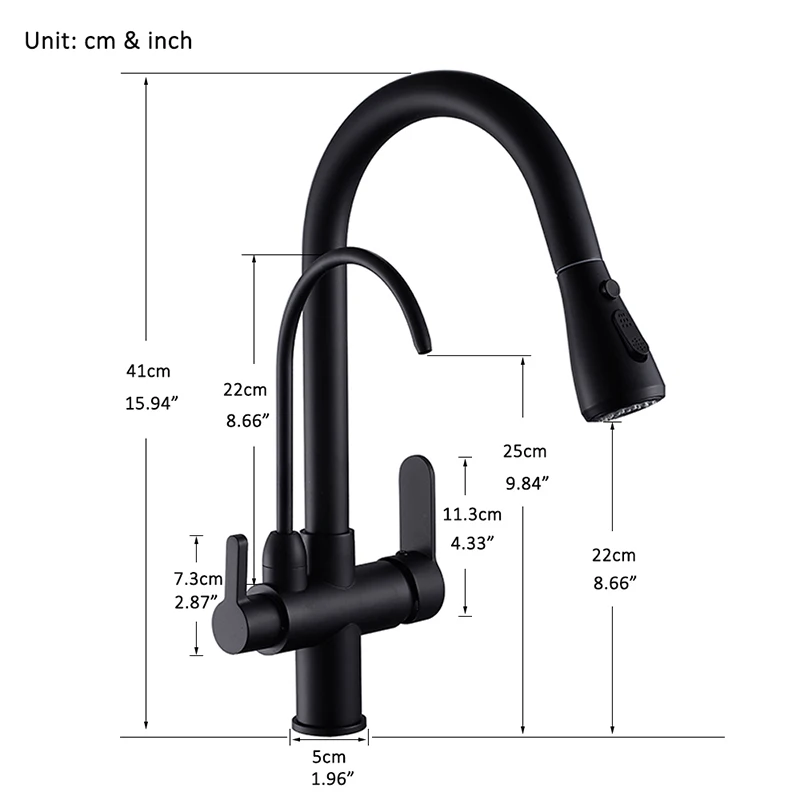 Onyzpily Matte Black Filtered Crane For Kitchen Pull Out Spray 360 Rotation Water Filter Tap Dual Water Modes Sink Kitchen Fauce