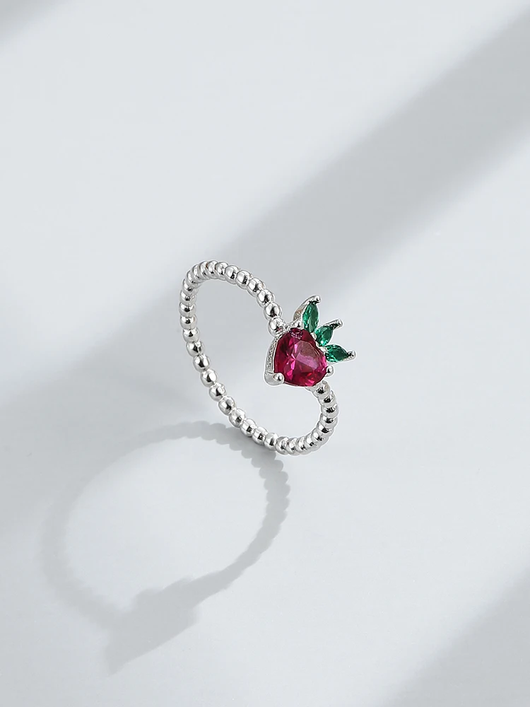 SILVERHOO Rings For Women Cutest Strawberry Female Jewelry S925 Sterling Silver Multi Size Ring Wedding Anniversary Dating Gift SILVERHOO Rings For Women Cutest Strawberry Female Jewelry S925 Sterling Silver Multi Size Ring Wedding Anniversary Dating Gift