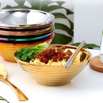 Large Heat Insulation Ramen Double layer Bowl Stainless Steel Japanese Anti-scalding Hot Pot Bowl Salad Bowl For Restaurant 
Large Heat Insulation Ramen Double layer Bowl Stainless Steel Japanese Anti-scalding Hot Pot Bowl Salad Bowl For Restaurant