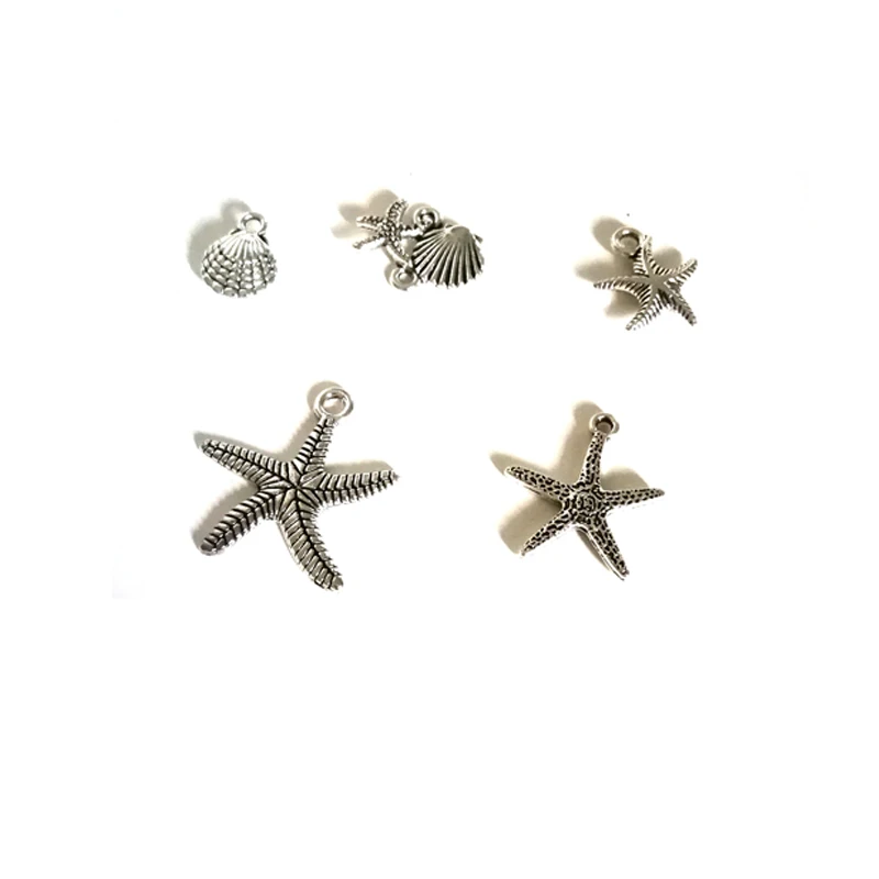 

10pcs/lot Mix Tibetan Silver Plated Ocean Starfish Shells Charms Pendants Jewelry Making Diy Accessories Handmade 18x14mm