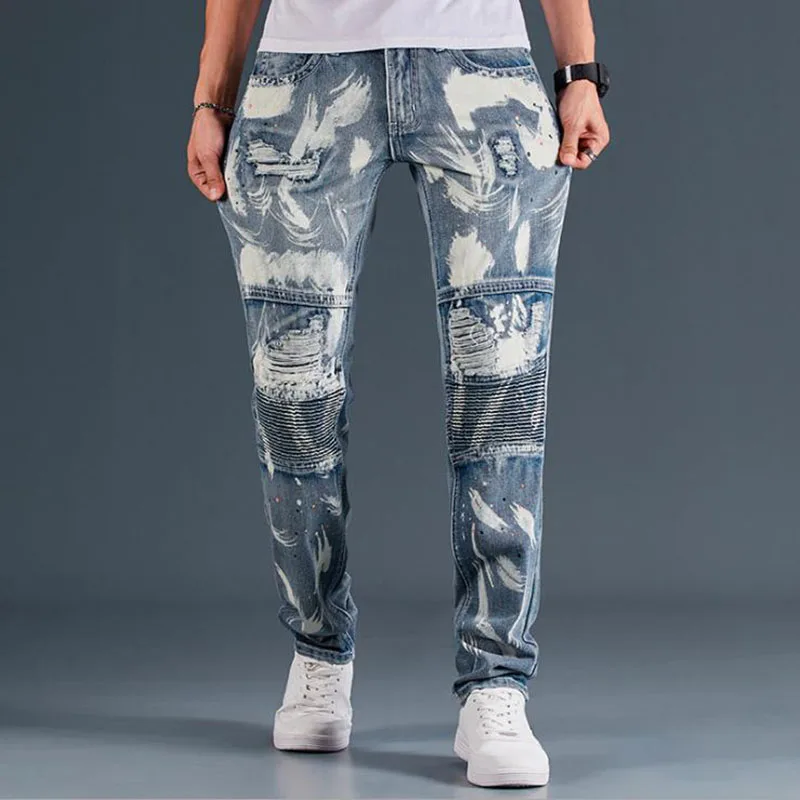 New Arrival 2021 Mens Skinny Elastic Slim Straight Biker Jeans Male Denim Cotton Pants Vaqueros Hombre Paint Stretch Trousers