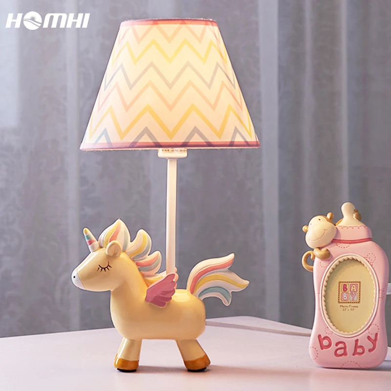 

Homhi Unicorn Baby Children's Night Table Lamp Room Acrylic Decorations For Girls Animal Light Bedside Pink Modern HTL-40