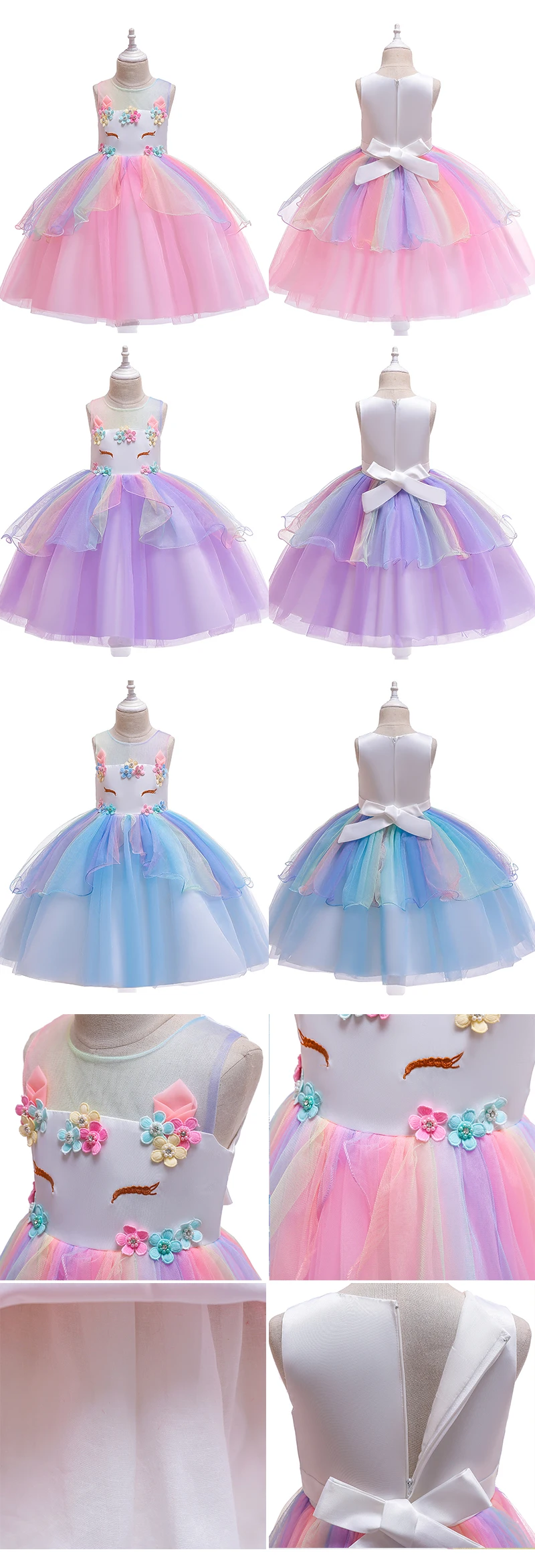 Girl Unicorn Princess Dress Children Birthday Party Gown Sofia Dresses For Girls Summer Clothing Kid Tulle Costume Set Girl Unicorn Princess Dress Children Birthday Party Gown Sofia Dresses For Girls Summer Clothing Kid Tulle Costume Set