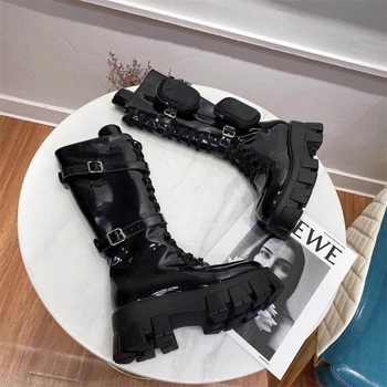 Women Lace-up platform Martin boots knee-length boots Knight boots with buckle leather Genuine Leather keep warm Autumn winter 
Women Lace-up platform Martin boots knee-length boots Knight boots with buckle leather Genuine Leather keep warm Autumn winter