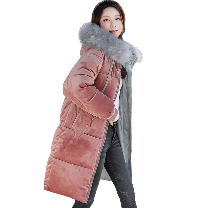 Женская зимняя куртка с капюшоном теплая Вельветовая парка густым мехом 5 цветов
