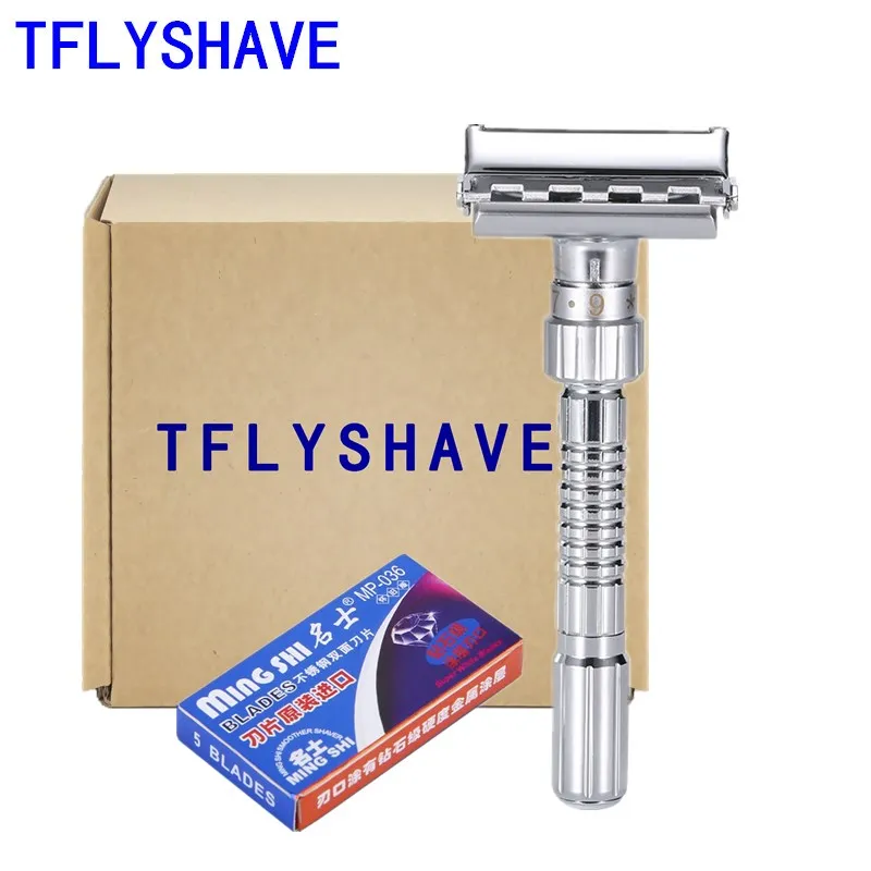 TFLYSHAVE Men Double Shaver Razor Blade Adjustable Edge Razor Safety Razor Zinc Alloy Chrome Razors With 5 Replacement Blade
TFLYSHAVE Men Double Shaver Razor Blade Adjustable Edge Razor Safety Razor Zinc Alloy Chrome Razors With 5 Replacement Blade
