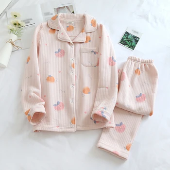 Women's Sleepwears Cotton Long-sleeved Trousers Pajamas Set with Printing V-Neck Casual Large Size Autumn Winter Home Clothes
Women's Sleepwears Cotton Long-sleeved Trousers Pajamas Set with Printing V-Neck Casual Large Size Autumn Winter Home Clothes