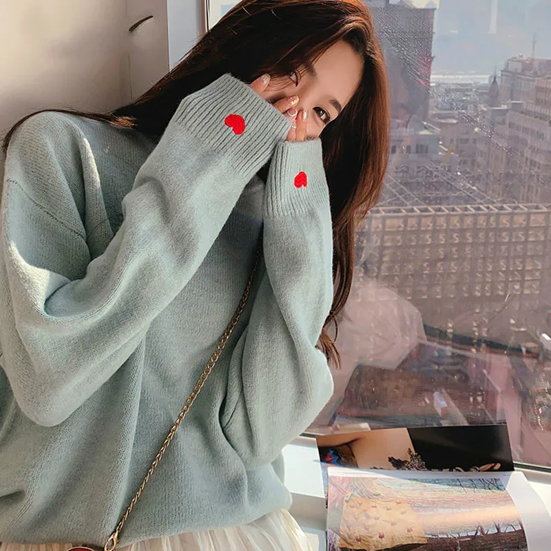 Bordado coração camisola feminina sólido pullovers o pescoço de malha roupas de inverno feminino harajuku camisa oversized
Bordado coração camisola feminina sólido pullovers o pescoço de malha roupas de inverno feminino harajuku camisa oversized