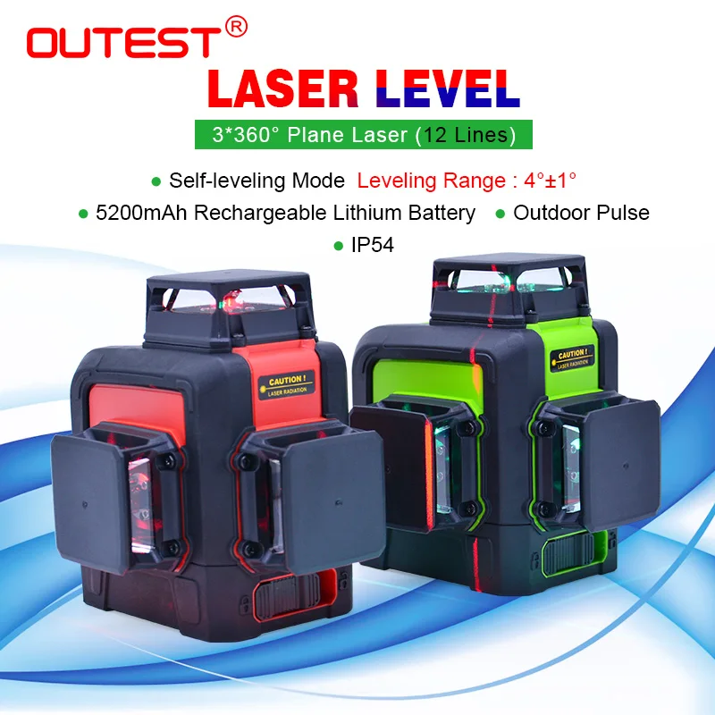 OUTEST 3D Laser Level 12 lines Vertical And Horizontal Automatic Self Leveling 360 Degree Rotary Cross Green/Red Beam Nivel
OUTEST 3D Laser Level 12 lines Vertical And Horizontal Automatic Self Leveling 360 Degree Rotary Cross Green/Red Beam Nivel