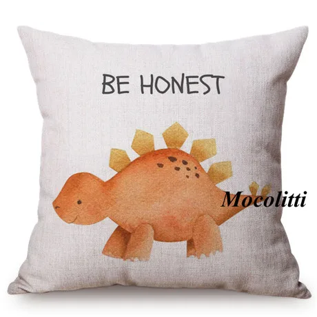 Cute Dinosaur Nordic Watercolor Cartoon Painting Kid's Nursery Art Room Decoration Throw Pillow Case Cotton Linen Cushion Cover M139-8