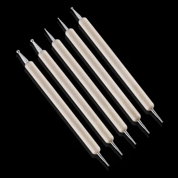 MIUSIE 5 Pcs Wood Marbleizing Dotting Manicure Tools Pen Nail Art Point Drill Dotter Nail Drawing Pen
