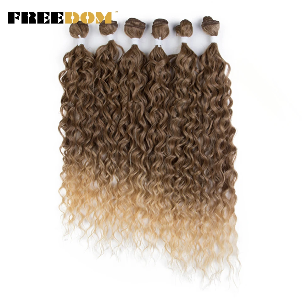 

FREEDOM Synthetic Hair Extensions Ombre Blonde Curly Hair Bundles 24-28 inch 6 Pcs/lot Heat Resistant Hair For Black Women