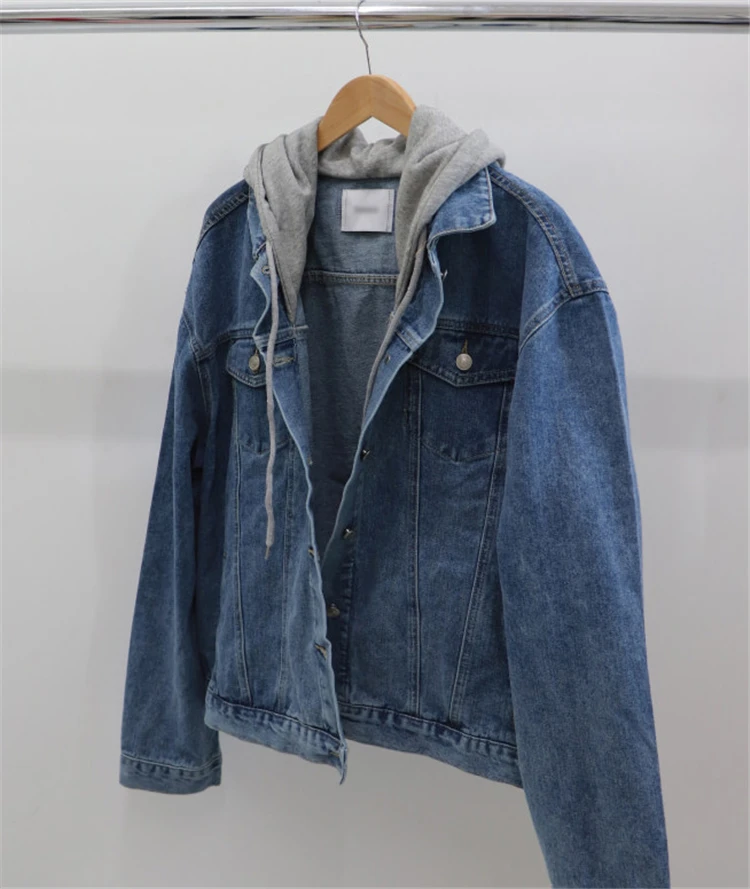 Colorfaith New 2020 Autumn Winter Women Denim Jacket Outerwear Hooded High Street Fashionable Korean Style Jeans Tops JK8303