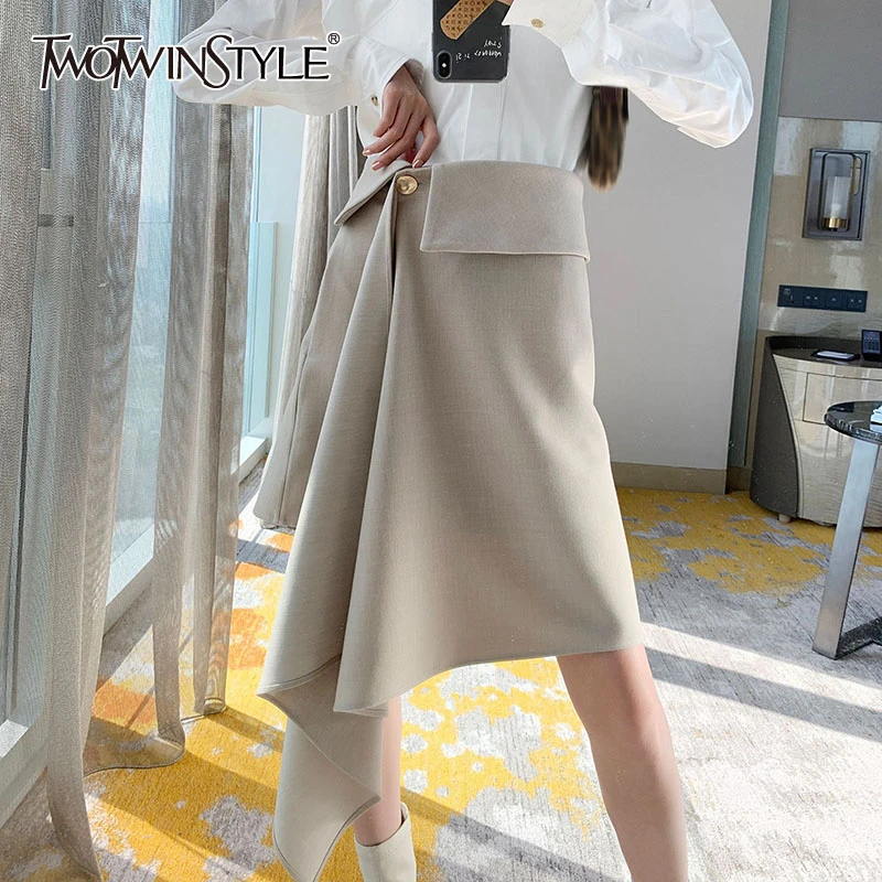 TWOTWINSTYLE Casual Asymmetrical Women Skirt High Waist Patchwork Irregular Ruched Skirts For Female Clothing 2020 Tide Fashion
TWOTWINSTYLE Casual Asymmetrical Women Skirt High Waist Patchwork Irregular Ruched Skirts For Female Clothing 2020 Tide Fashion