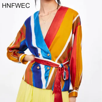 Summer Shirt 2019 Fashion V-collar Long Sleeve Hit Colors Striped Adjustable Waist Shirt Women Blouse All Match E145
Summer Shirt 2019 Fashion V-collar Long Sleeve Hit Colors Striped Adjustable Waist Shirt Women Blouse All Match E145