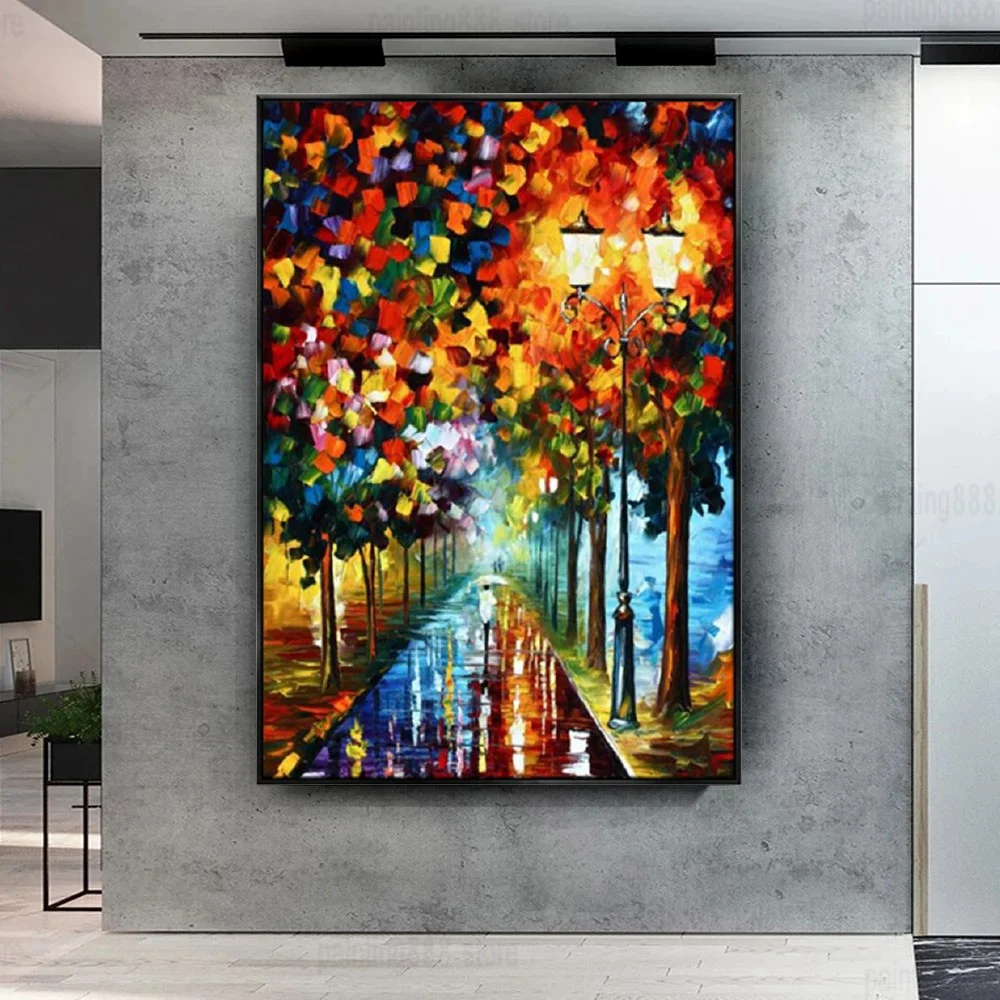 

100% Hand-Painted New Abstract Seascape Oil Painting Street Night Bedroom Wall Decor Paintings Canvas Art Artwork Poster Salon