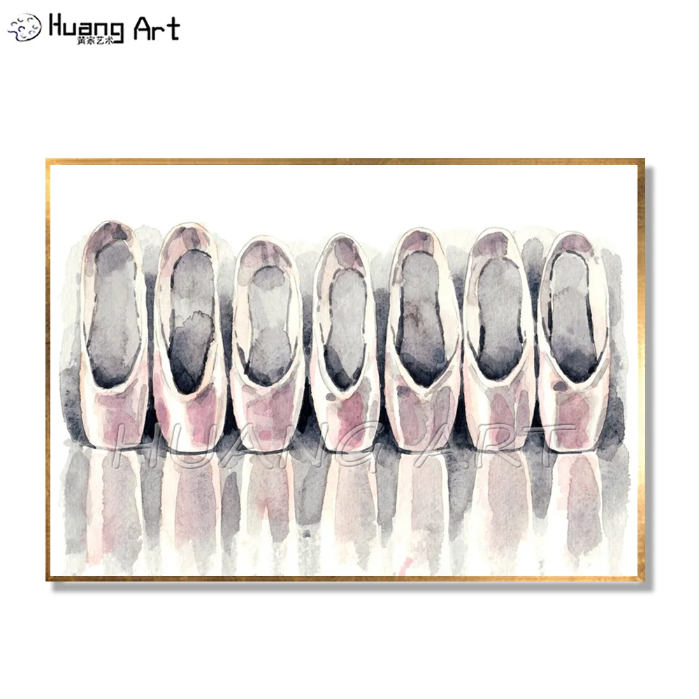 

Ballerina Art Handmade Ballet Shoes Oil Painting on Canvas Wall Pictures for Home Decoration A Row of Pink Shoes Oil Painting