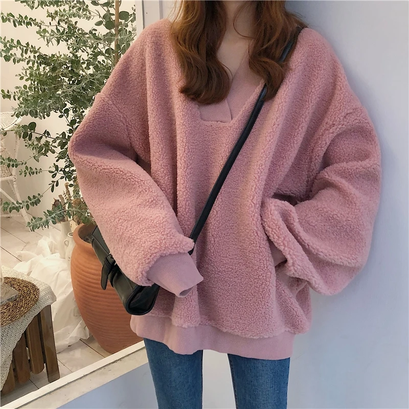 Фото 2020 New Autumn Winter fashion Warm thick sweet lamb sweater women Large size V-neck Bat sleeve pullovers cc971 | Женская одежда