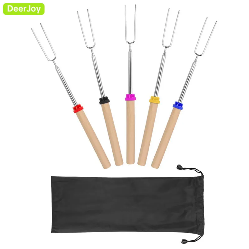 

Marshmallow Roasting Sticks 5 Pcs Smores Sticks 32Inch Long Wooden Handle Barbecue Forks Telescoping Hot Dog Forks Smore Skewers
