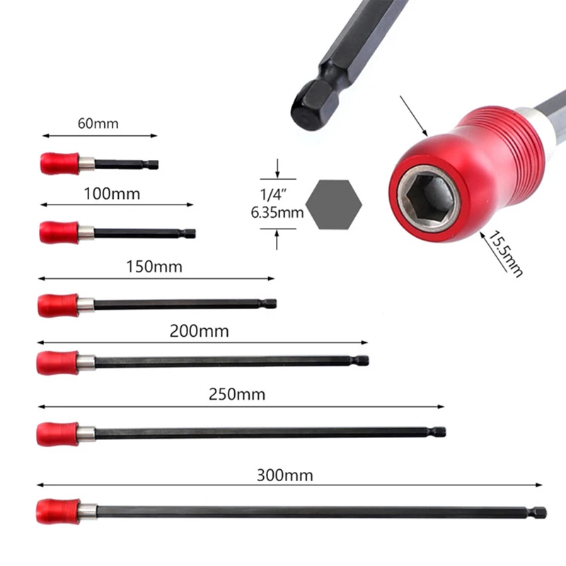 6pcs/set 1/4" Quick Release Screwdriver Drill Bit Holder60-300mm Magnetic Hex Shank Extension Rod Socket For Screw Bits
6pcs/set 1/4" Quick Release Screwdriver Drill Bit Holder60-300mm Magnetic Hex Shank Extension Rod Socket For Screw Bits