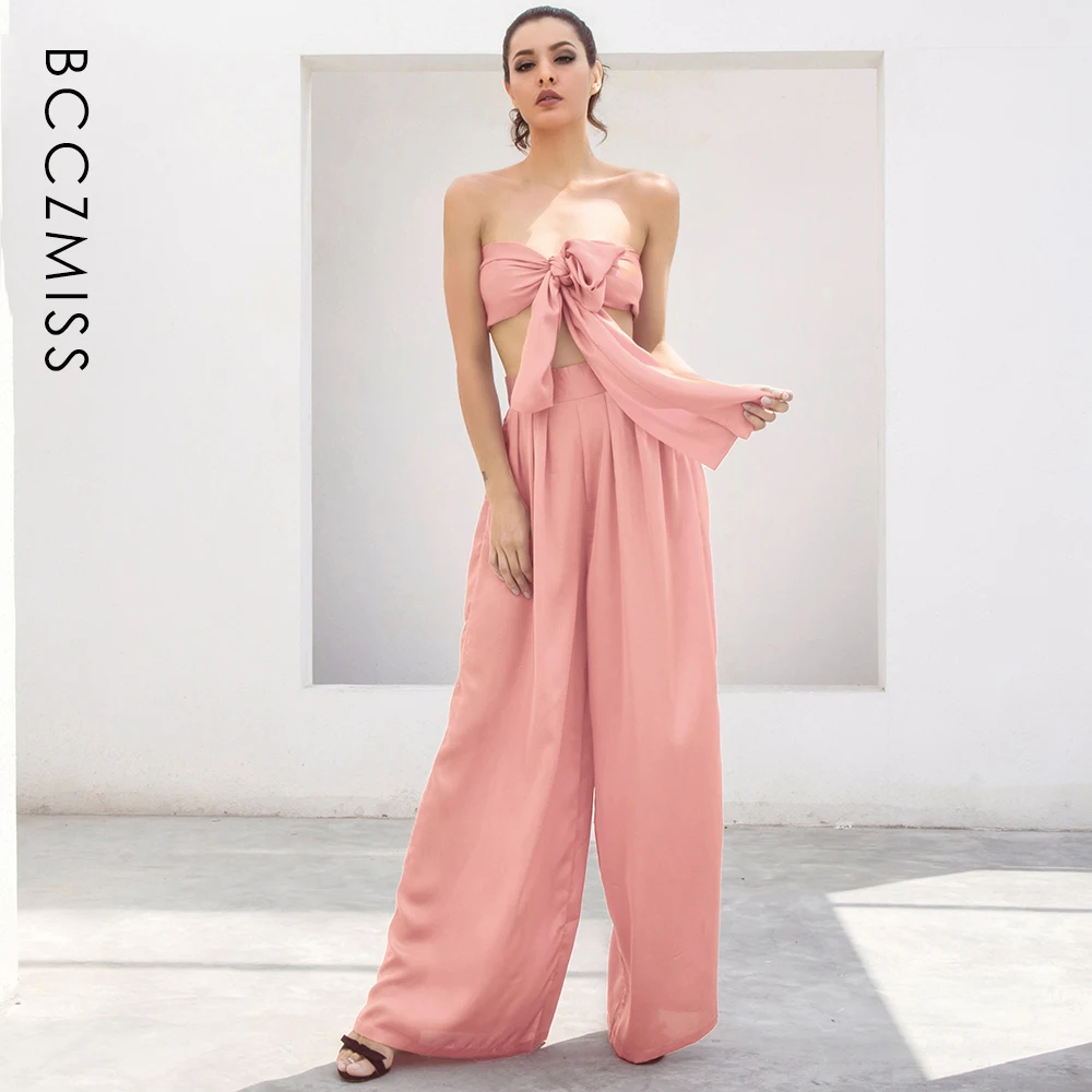 Pink Flared Pants Sets Sexy Women Changeable Straps Two Pieces Sleeveless High Waist Party Lady Casual Bow Decoration BCCZMISS
Pink Flared Pants Sets Sexy Women Changeable Straps Two Pieces Sleeveless High Waist Party Lady Casual Bow Decoration BCCZMISS