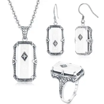 Sterling Silver Set Women Exquisite White Agate With Zircon Gemstone Ring Earring Pendant Wedding Jewellery Set Bridal Jewelry
Sterling Silver Set Women Exquisite White Agate With Zircon Gemstone Ring Earring Pendant Wedding Jewellery Set Bridal Jewelry