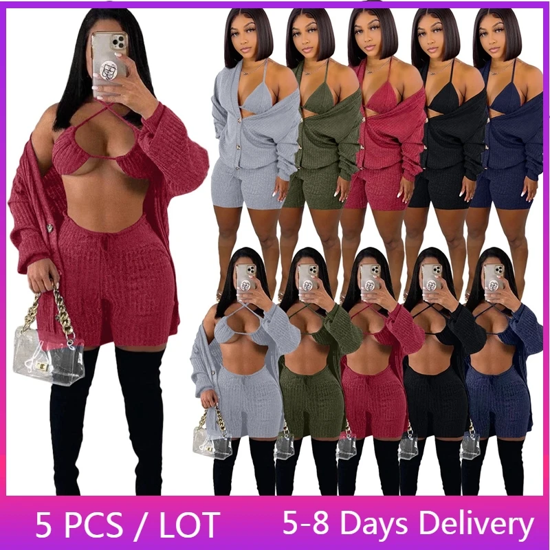 Wholesale Items Knitted Ribbed 3 Piece Set Women Clothes Short Cardigan Bra Shorts Sets Solid Sweater Winter Outfits for Women
Wholesale Items Knitted Ribbed 3 Piece Set Women Clothes Short Cardigan Bra Shorts Sets Solid Sweater Winter Outfits for Women
