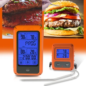Touchscreen Wireless Remote BBQ Cooking Thermometer Touchscreen Digital Food Thermometer with Dual Probe Backlight Alarm Timer
Touchscreen Wireless Remote BBQ Cooking Thermometer Touchscreen Digital Food Thermometer with Dual Probe Backlight Alarm Timer