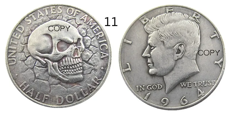 FK(11) Hobo Creative 1964 Franklin Silver Half Dollar skull zombie skeleton hand carved Plated Copy Coins | Дом и сад