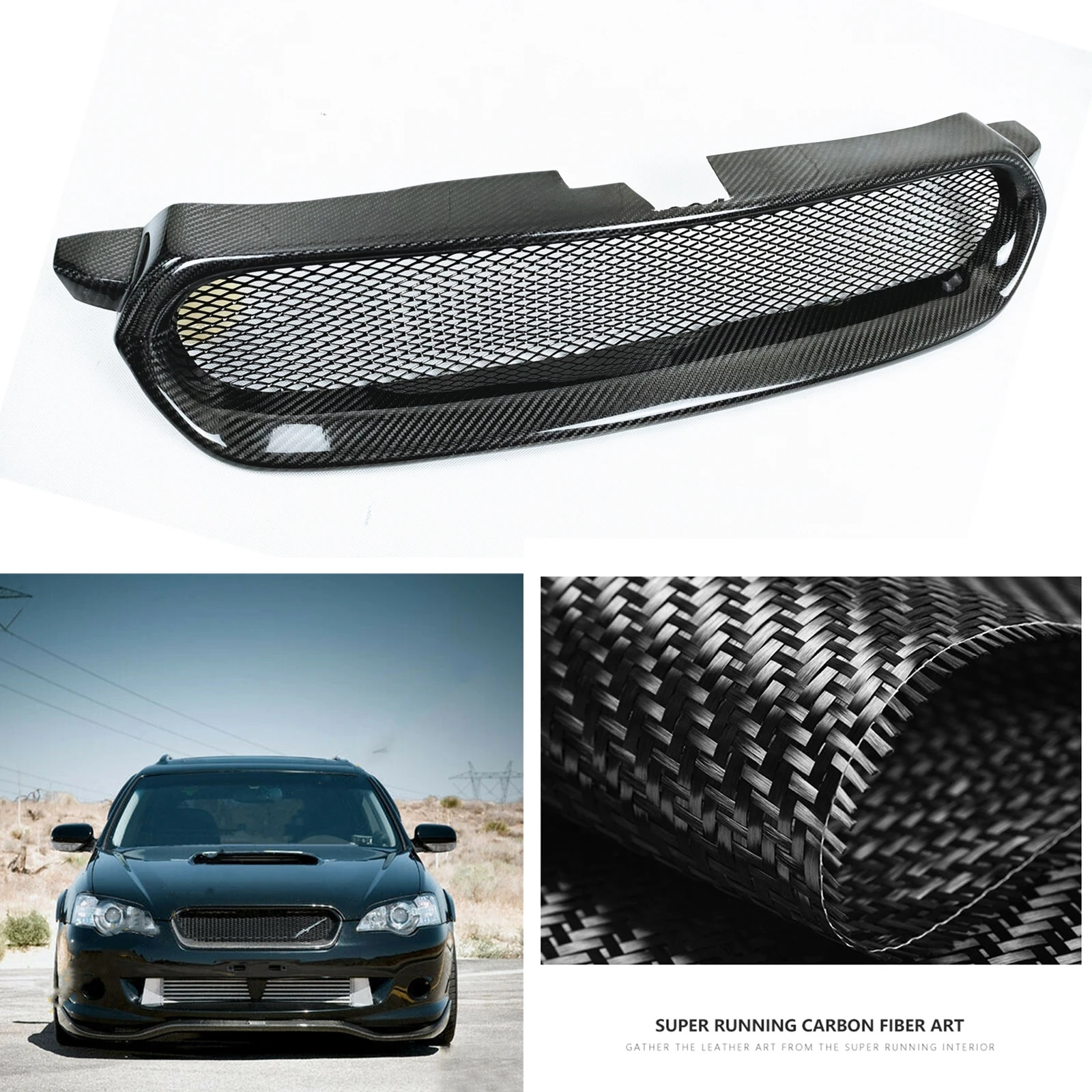 

Racing Grills For Subaru Legacy 2005 2006 2007 Front Grille Real Carbon Fiber Upper Bumper Intake Hood Mesh Cover Grid Body Kit