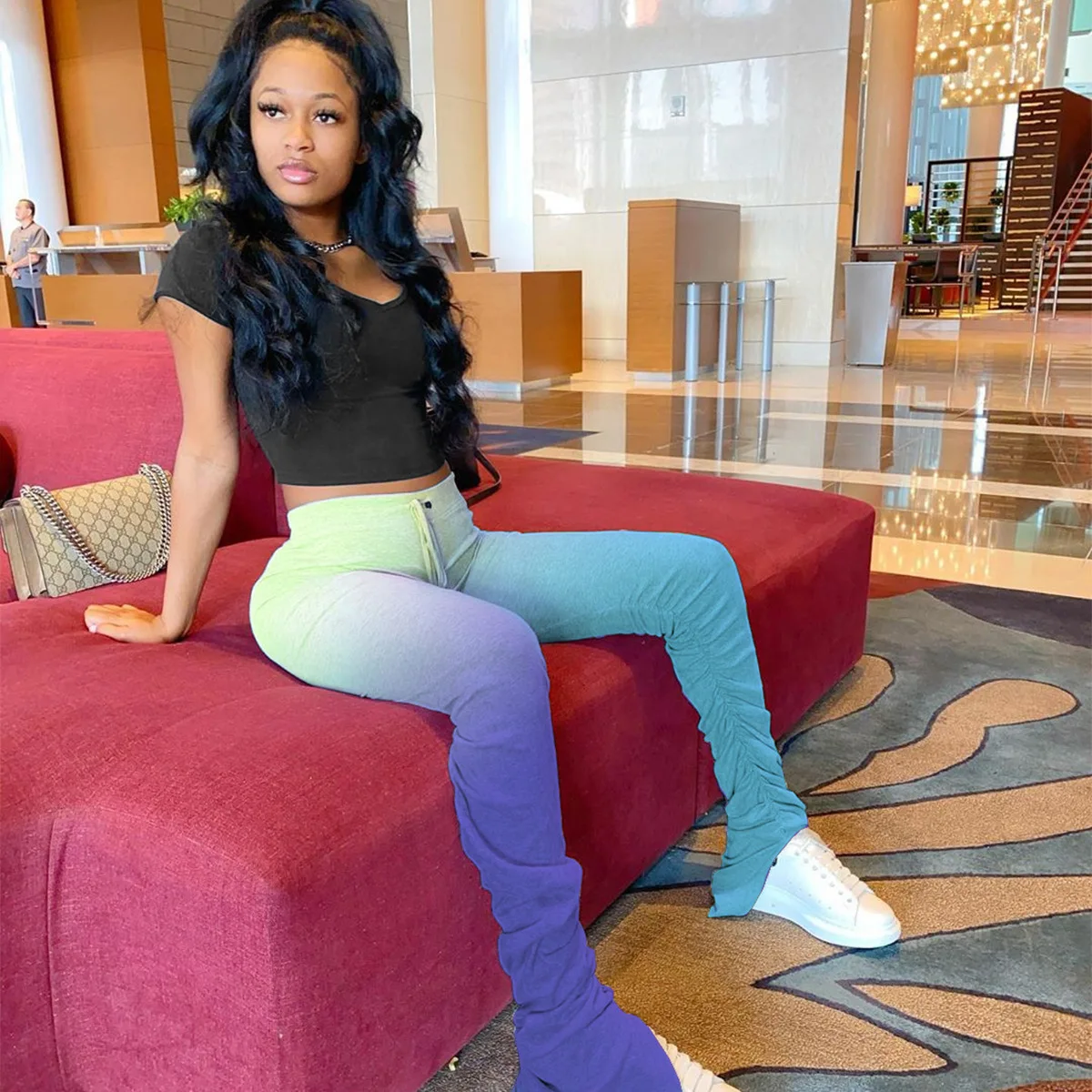 Echoine 2020 Summer Women High Waist Gradient Color Print Stacked Jogger Pants Sporting Ruched Flare Sweatpants Stacked Trousers
Echoine 2020 Summer Women High Waist Gradient Color Print Stacked Jogger Pants Sporting Ruched Flare Sweatpants Stacked Trousers