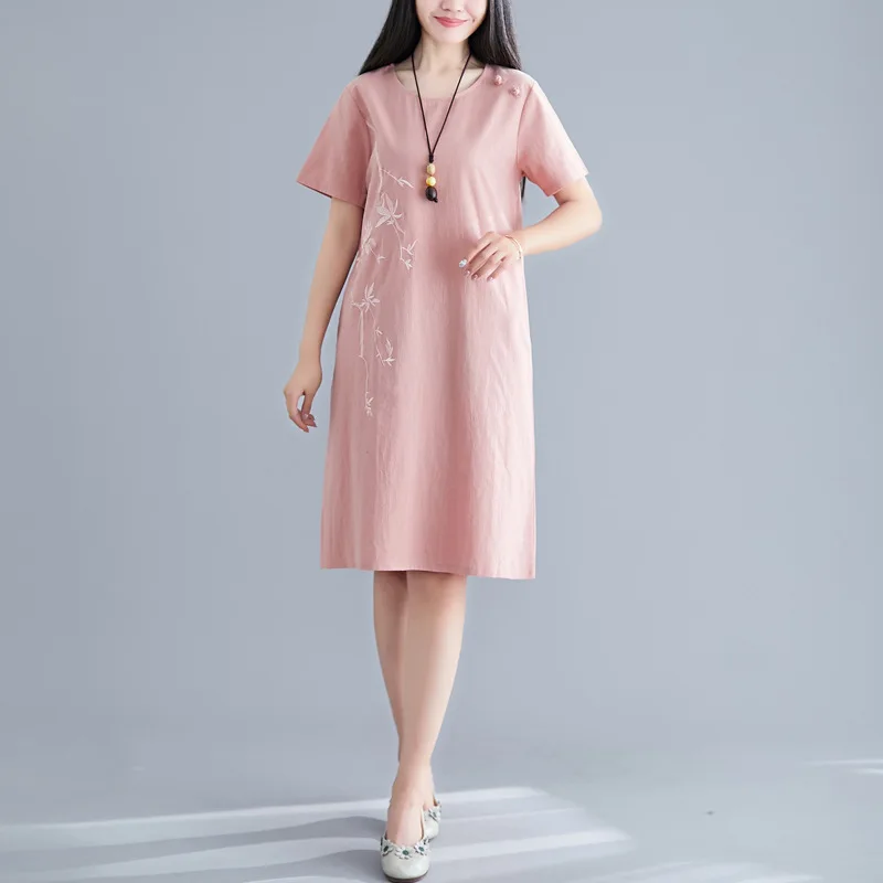 2019 Summer New Style Mid-length Loose-Fit Chinese-style Retro Embroidered Cotton Linen Short-sleeve Dress Women's
2019 Summer New Style Mid-length Loose-Fit Chinese-style Retro Embroidered Cotton Linen Short-sleeve Dress Women's