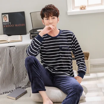 2020 Winter Long Sleeve Thick Warm Casual Striped Flannel Pajama Set for Men Coral Velvet Sleepwear Suit Pyjama Homewear Clothes 
2020 Winter Long Sleeve Thick Warm Casual Striped Flannel Pajama Set for Men Coral Velvet Sleepwear Suit Pyjama Homewear Clothes