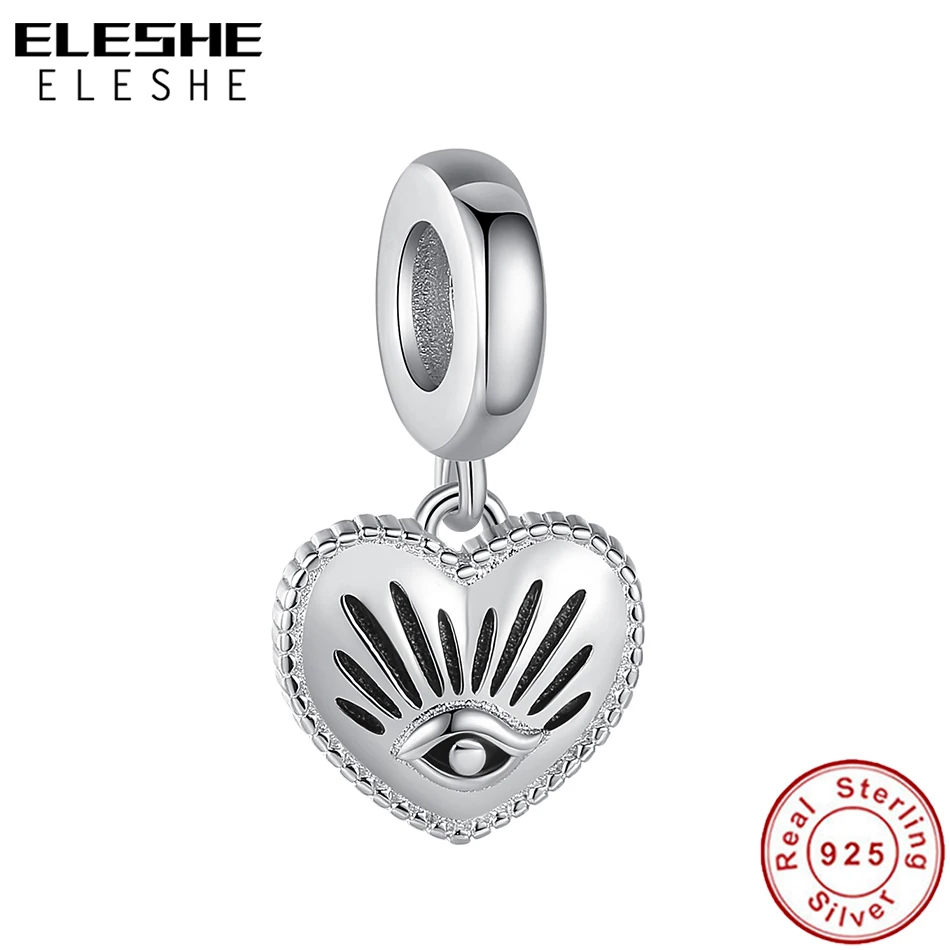 

ELESHE 925 Sterling Silver Vintage lucky eye Pendant Charm Love Heart Bead Fit Original Necklace Elegant DIY Jewelry Women Gift